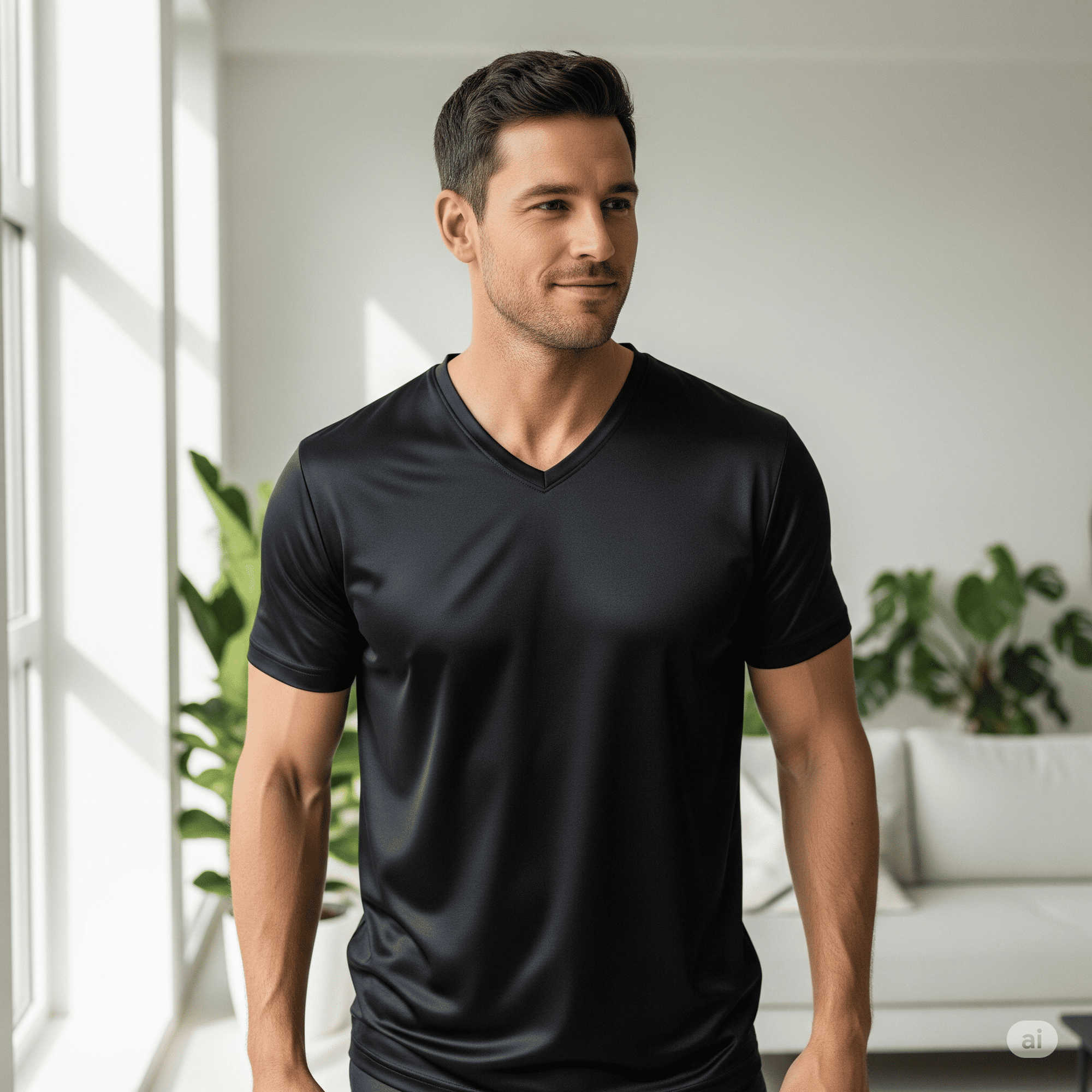 T-shirt en soie pour homme – col V